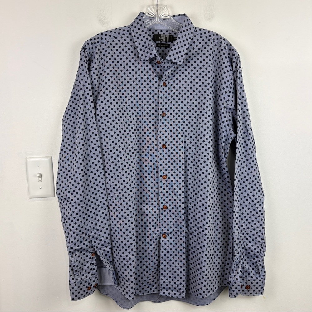 Simon Slim-Fit Blue Polka Dot Dress Shirt | Modern Tailored Button-Up - Picture 2 of 7
